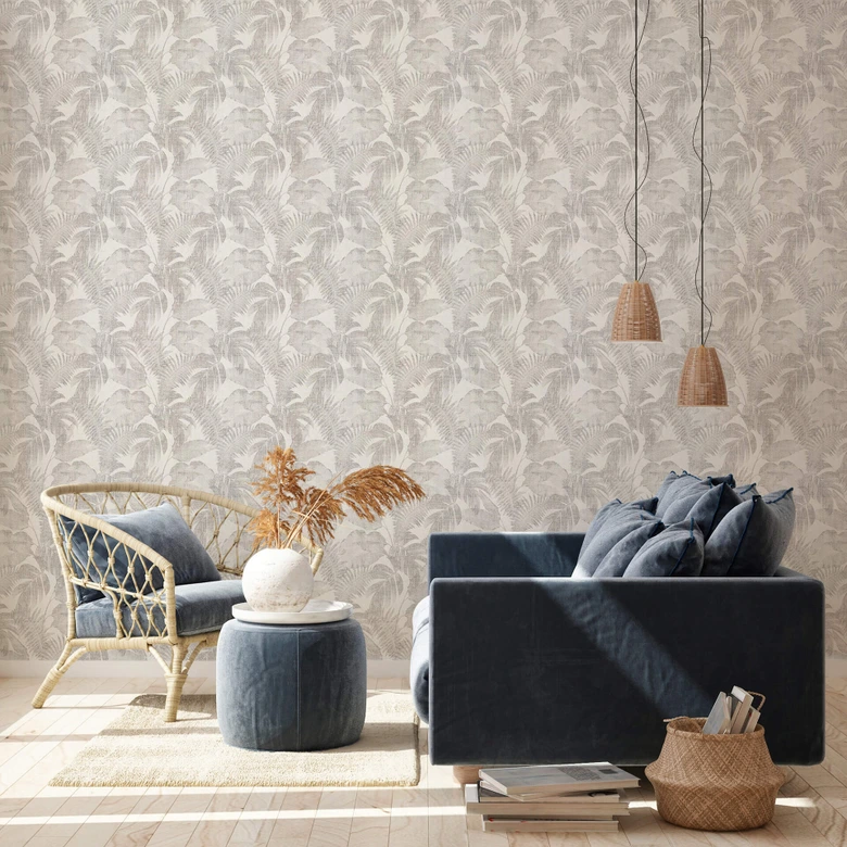 Livingwalls Papier peint intissé New Walls Cosy & Relax avec feuilles de palmier gris, beige, marron 