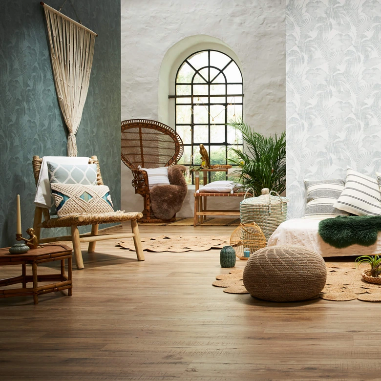 Livingwalls Papier peint intissé New Walls Cosy & Relax avec feuilles de palmier crème, beige, vert 