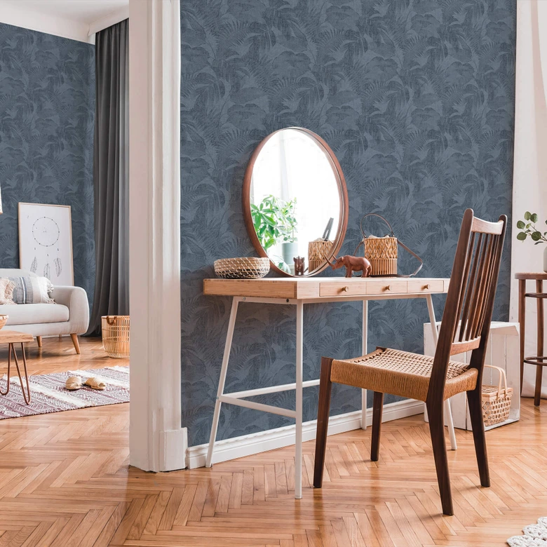 Livingwalls Papier peint intissé New Walls Cosy & Relax avec feuilles de palmier bleu 