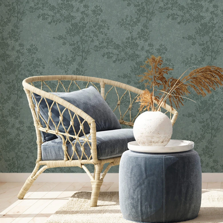 Papel pintado floral verde plantas moderno papel pintado no tejido verde oscuro dormitorio salón by A.S. Création 
