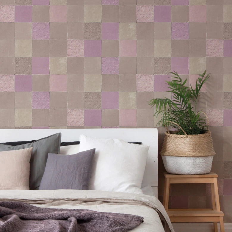 Livingwalls Papier peint intissé New Walls Finca Home motif carrelage violet, gris, beige 