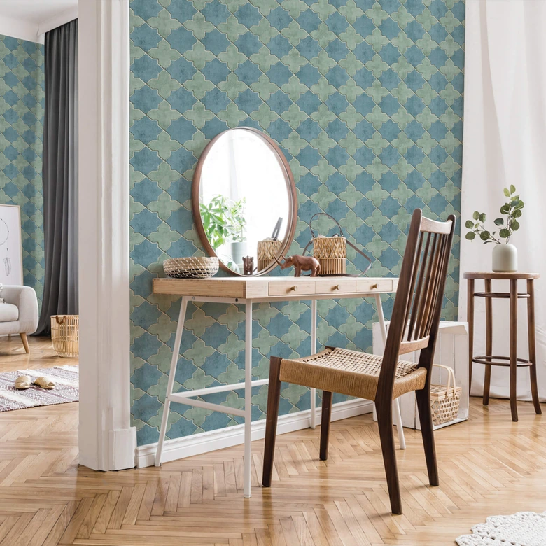 Livingwalls Papier peint intissé New Walls Finca Home motif carrelage bleu, vert, gris 