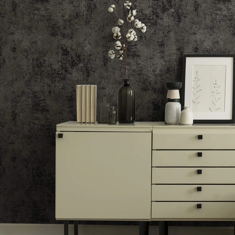 Livingwalls Papier peint intissé New Walls Urban Grace Vintage uni métallique, noir 