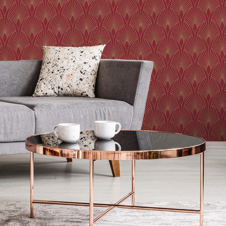 Livingwalls Papier peint intissé New Walls 50's Glam Art déco métallique, rouge 