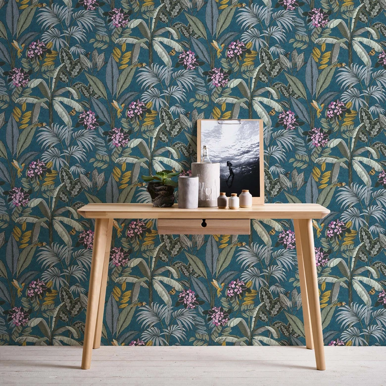 A.S. Creation Papier peint animaux en bleu et vert Papier peint intissé aspect naturel papier peint forêt 