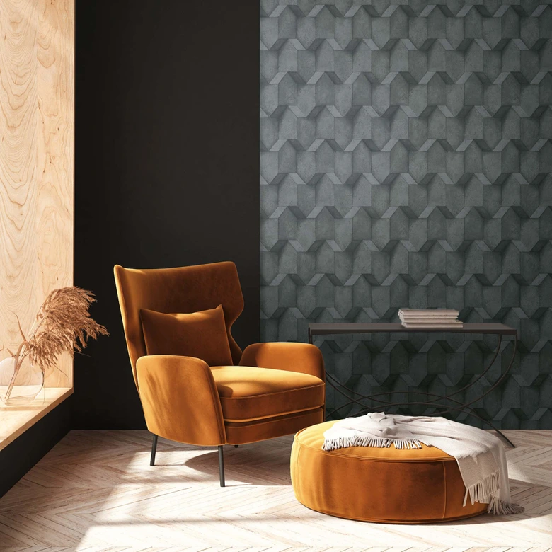 3D-effekt non-woven tapet svart antracit betong utseende mönster tapet hall 