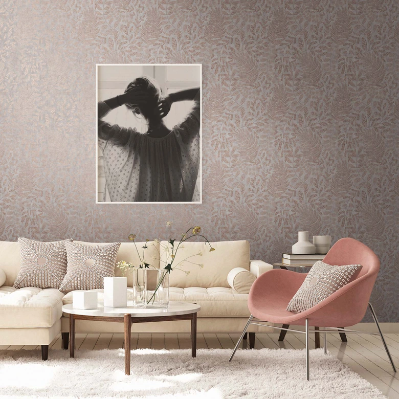 A.S. Création Papier peint intissé The BOS - papier peint à fleurs gris, rose, or 