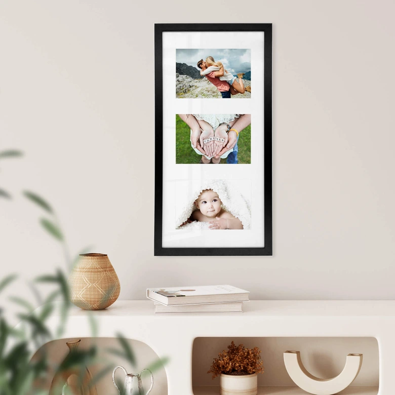 Collage Bilderrahmen für 3 Fotos - MDF schwarz - 23x46 cm 