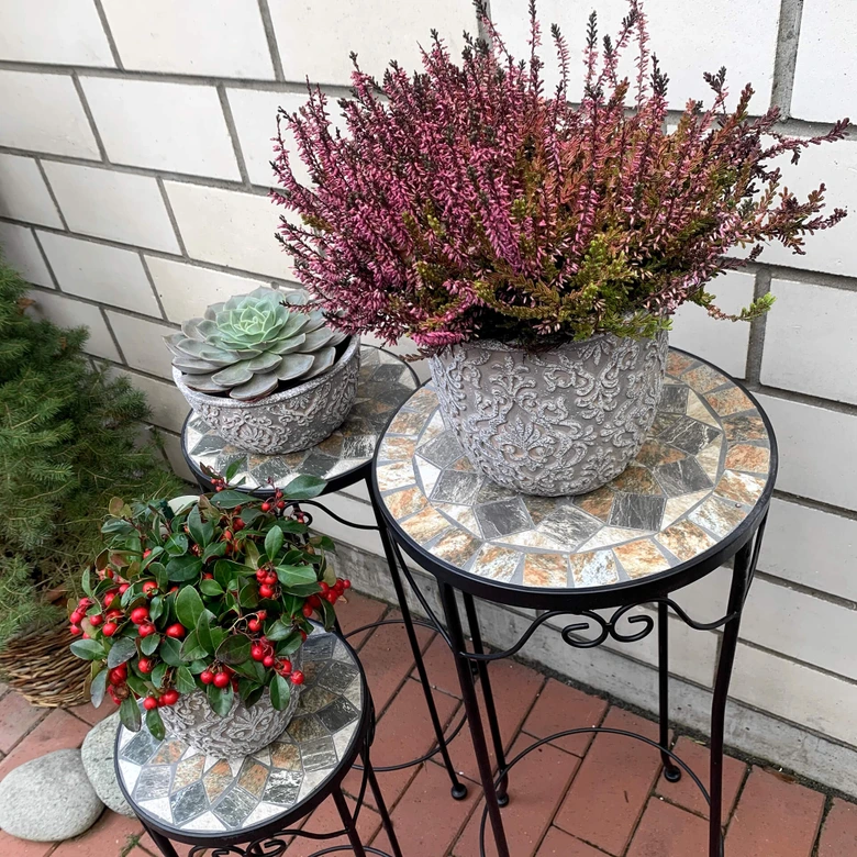 Support pour pot de fleur en mosaïque rond - lot de 3 