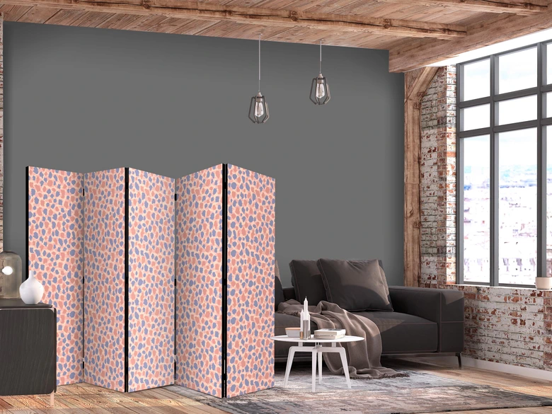 Paravent, Raumteiler freistehend, Trennwand - Giraffe Pattern - Colorful Animal Pattern in Blue-Pink Spots 