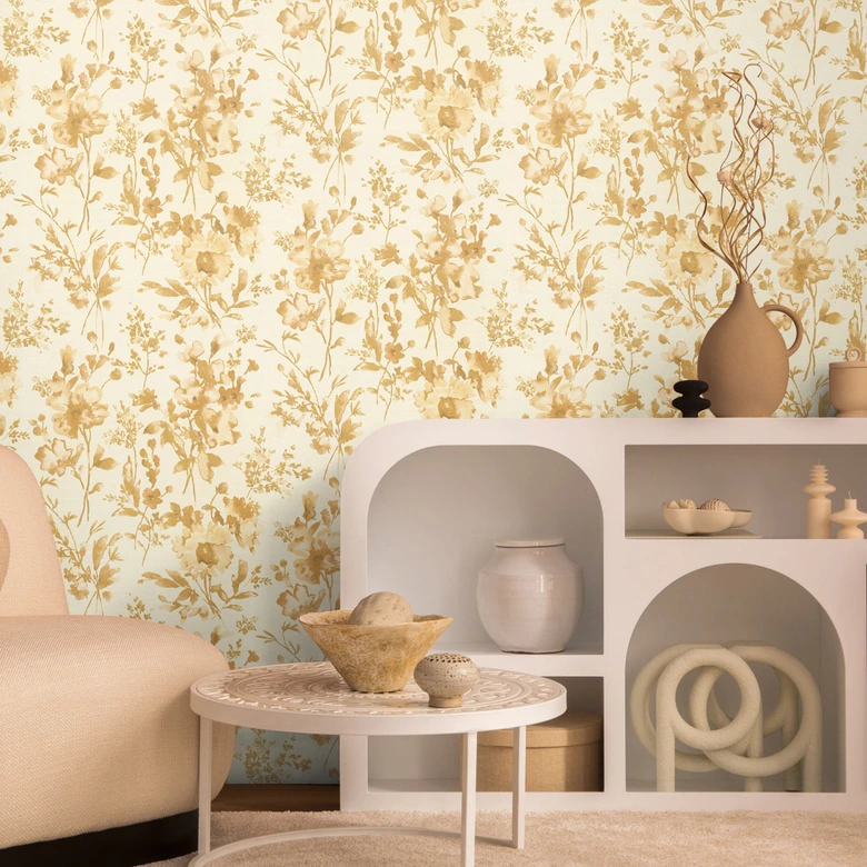 COSMOPOLITAN papier peint floral fleurs blanc or - papier peint intissé design moderne 