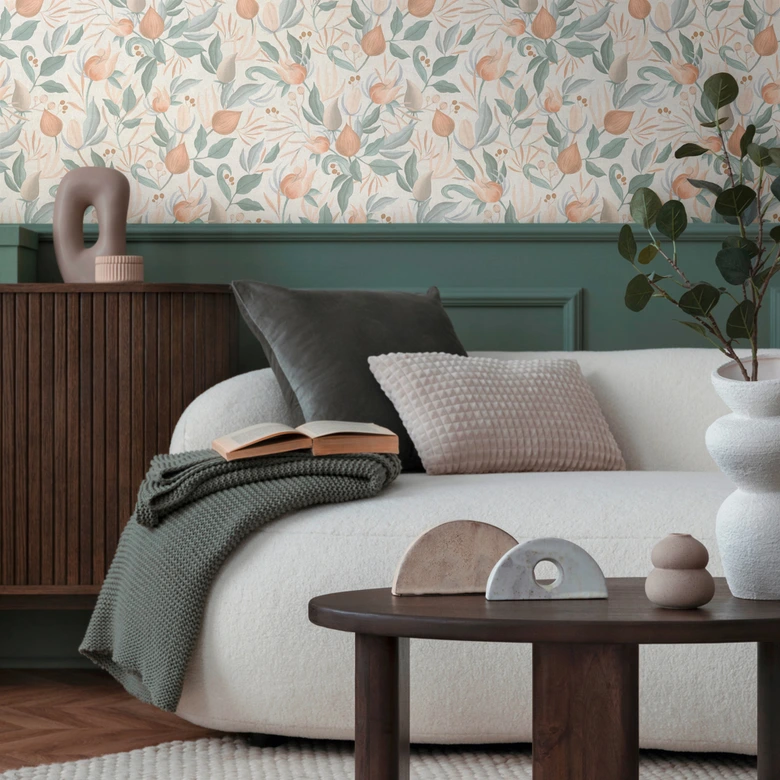 COSMOPOLITAN Blumen Trend-Tapete Creme Apricot - Vliestapete Blüten und Blätter 