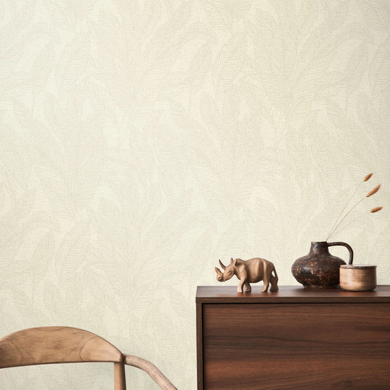 COSMOPOLITAN papier peint salon feuilles crème beige - papier peint intissé à motifs modernes 