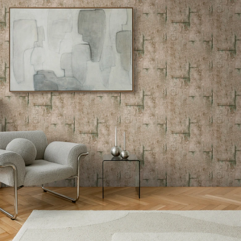 COSMOPOLITAN papier peint imitation béton marron-vert - papier peint intissé style loft vintage 