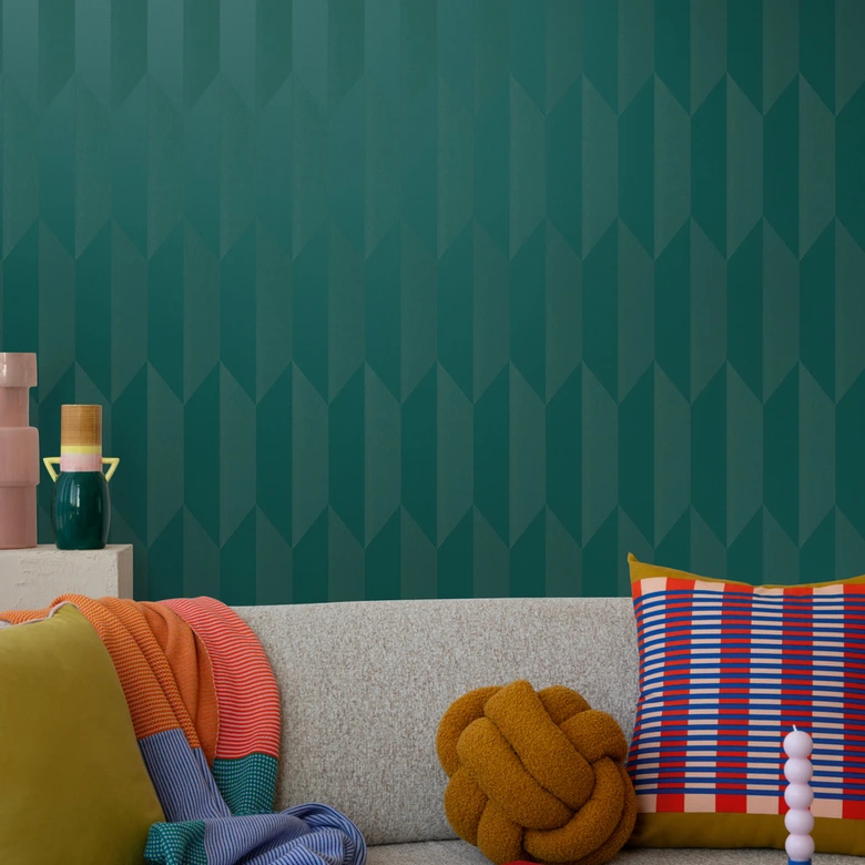 COSMOPOLITAN 3D non-woven wallpaper petrol green design patterned wallpaper with metallic effect 