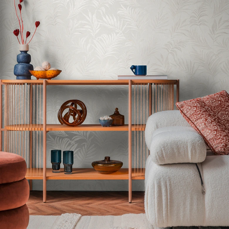COSMOPOLITAN Blattmuster Tapete Creme Weiß - florale Vliestapete Esszimmer Küche 