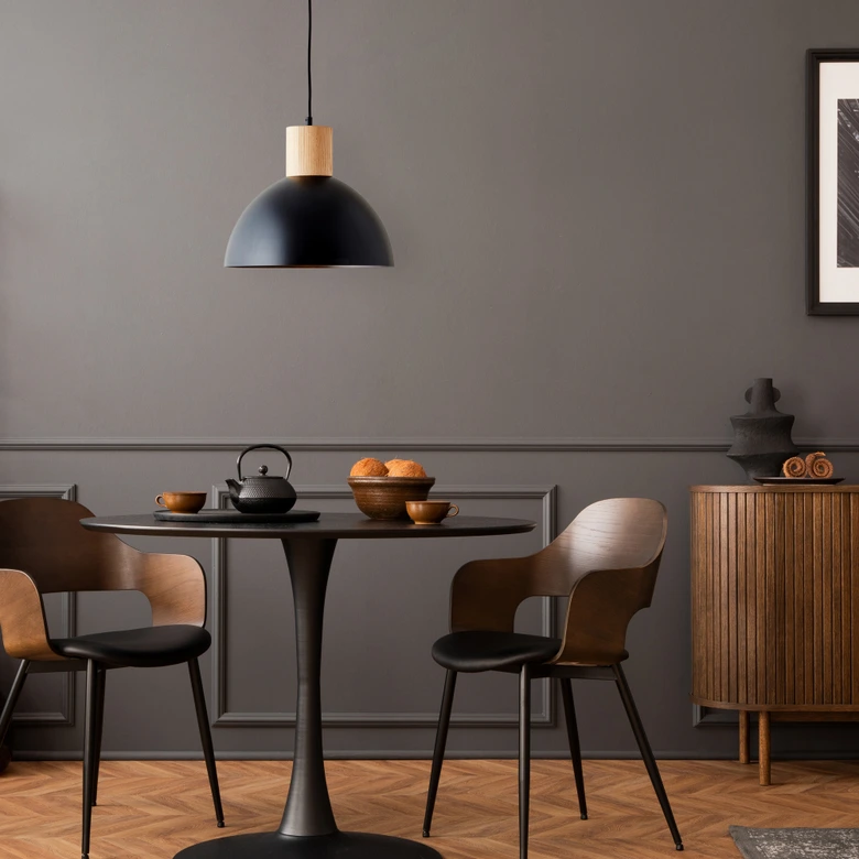 Pendelleuchte Emil, schwarz/braun, 120 x 34 cm, Holz Pendel-lampe, dimmbar 