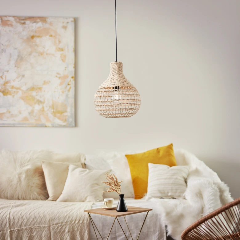Pendelleuchte Olivia, braun, 120 x 32,5 cm, Rattan Pendelleuchte 