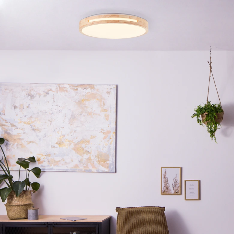 LED Deckenleuchte Viola, braun, Ø 39 cm, Holz Innenleuchte 