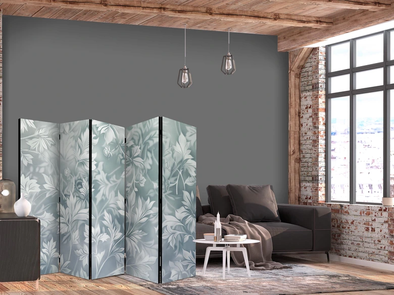 Paravent, Raumteiler freistehend, Trennwand - Ornaments in Rubbed Faded Turquoise: Floral Pattern 