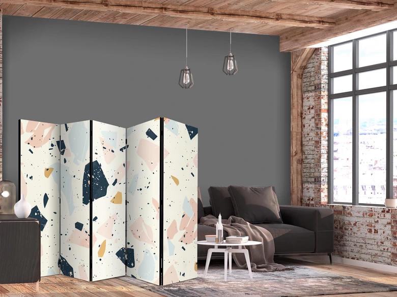 Paravent, Raumteiler freistehend, Trennwand - Terrazzo with Large - Scaled Stones in Subdued Colors 
