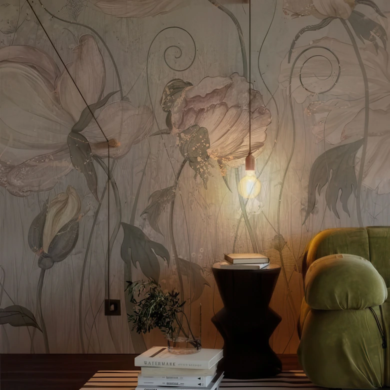 Fototapete Blumen im Vintage Stil in Grau | Florale Blumentapete - Ms Tiff 