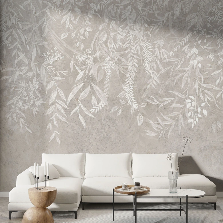 Fototapete Wohnzimmer Naturmotiv - Elegante Weidenzweige in Beige - Ms Tiff 