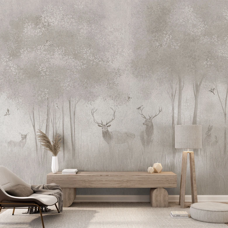 Fototapete Waldtapete Hirsche im Nebelwald - Ms Tiff 