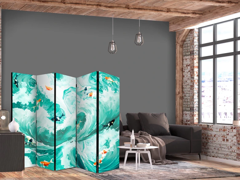 Paravent, Raumteiler freistehend, Trennwand - Koi Fish Among Waves 