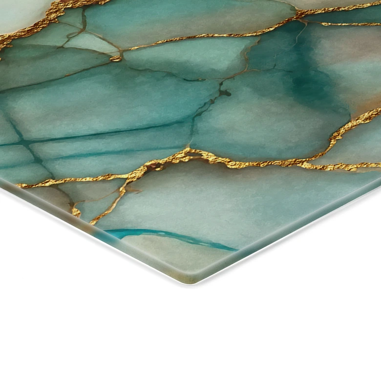 Plaque de recouvrement pour cuisinière Vagues marbrées en turquoise et or - Haase 