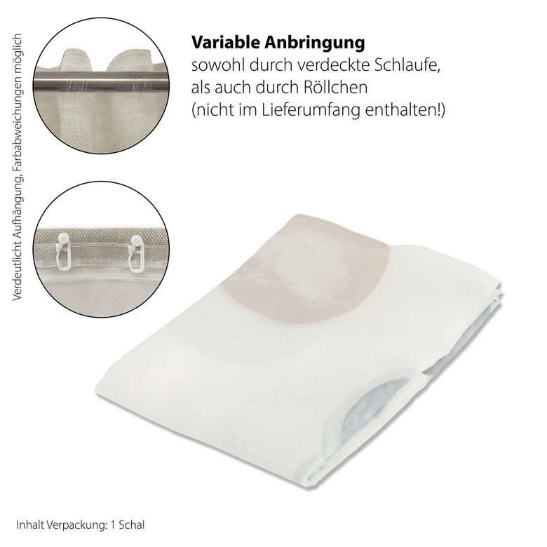 Homing Vorhang mit verdeckten Schlaufen Kaleo weiß, grau -  2.45 x 1.4 m 