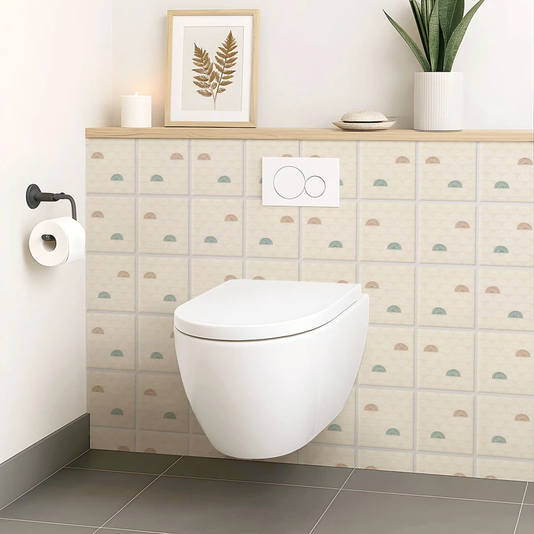 Fliesenaufkleber Boho - Fächer creme rotbraun grün - 12er Set 