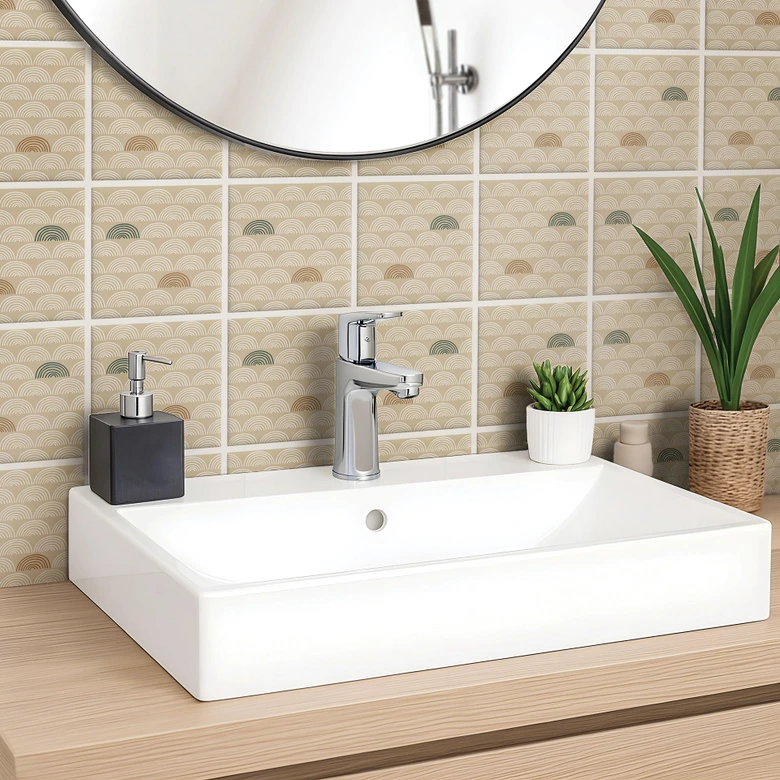Fliesenaufkleber Boho - Fächer sand rotbraun grün - 12er Set 