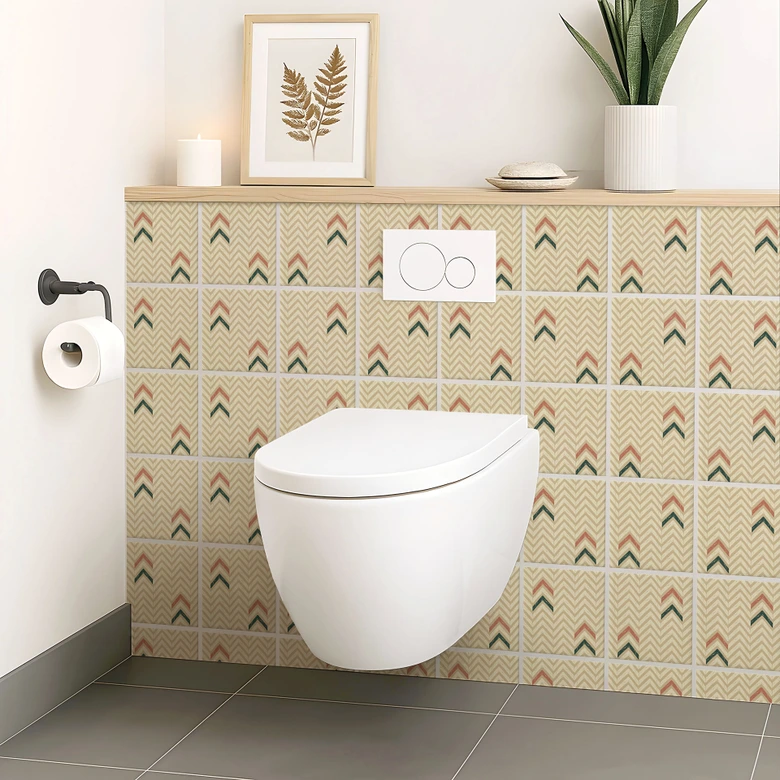 Fliesenaufkleber Boho - Fischgrätenmuster sand rotbraun grün - 12er Set 