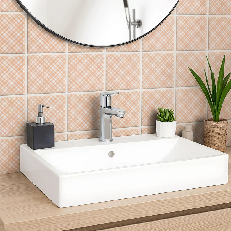 Tile stickers checkered pattern in peach-white - set of 12 