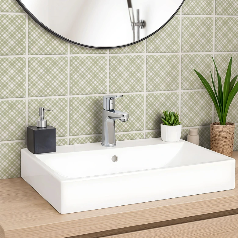 Tile stickers checkered pattern in pistachio white - set of 12 