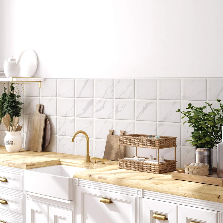 Tile stickers marble look, white-grey - Furniture foil, kitchen splashback, bathroom foil 