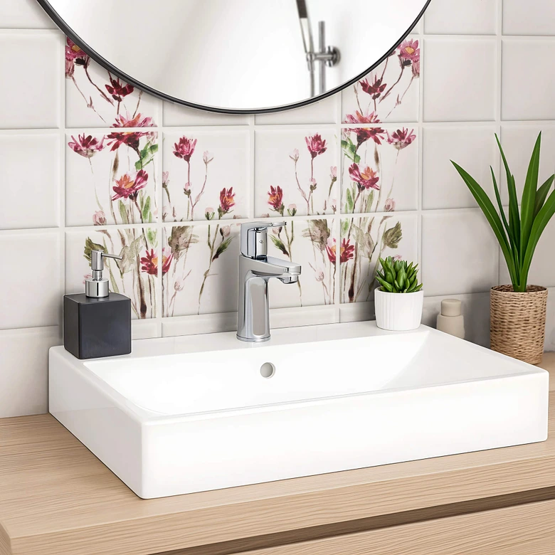 Stickers pour carrelage Fleurs rouges - Set de 12 