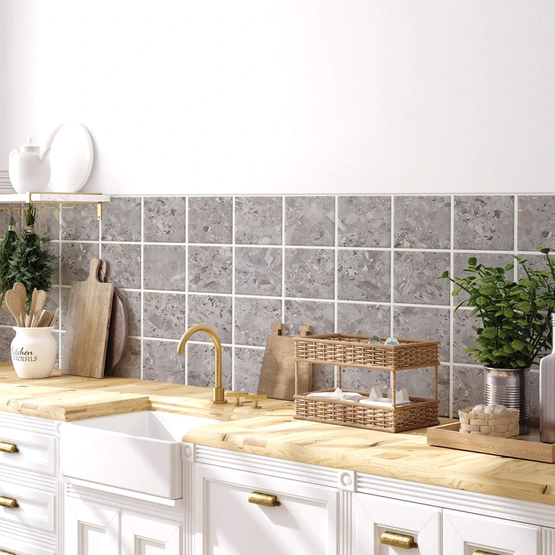 Tile stickers stone look, dark terrazzo - Furniture foil, kitchen splashback, bathroom foil 