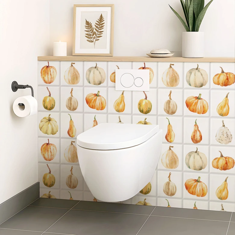Sticker pour carrelage Aquarelle - Potiron - Set de 12 