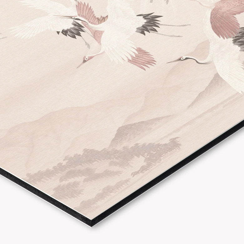Keukenachterwand met natuurmotief - Kraanvogels boven het meer - Bloemdecor 
