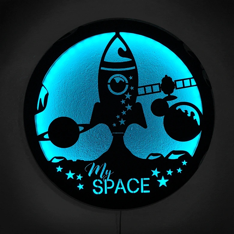 LED-Leuchtdeko aus MDF - My Space Rakete 
