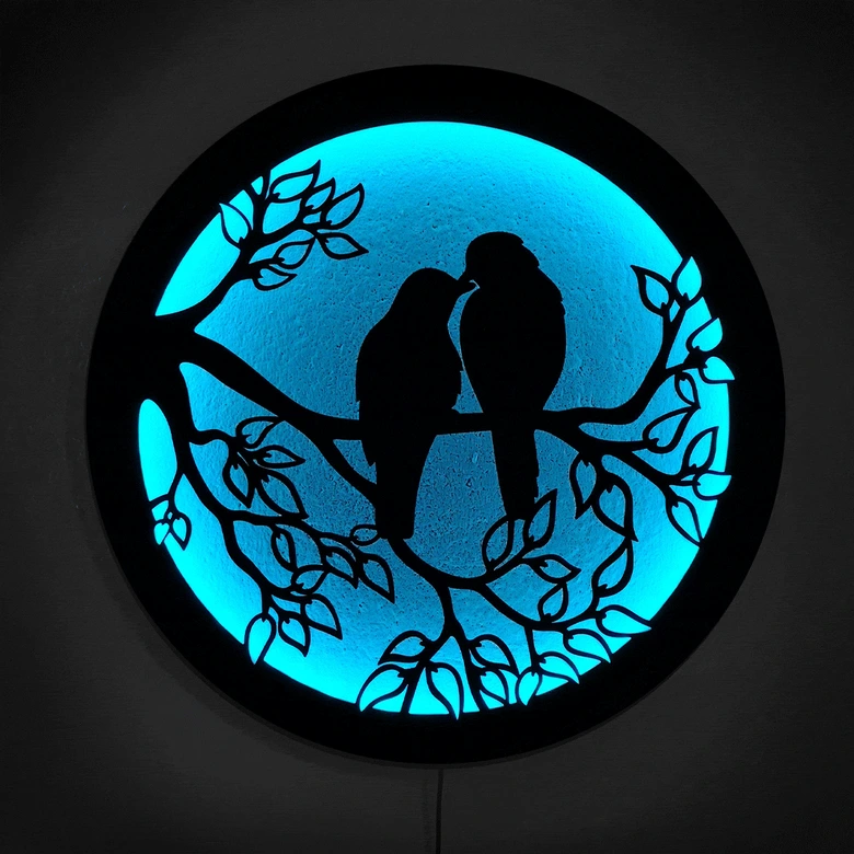 LED-Leuchtdeko aus MDF - Zwei Vögel sitzen auf dem Ast 