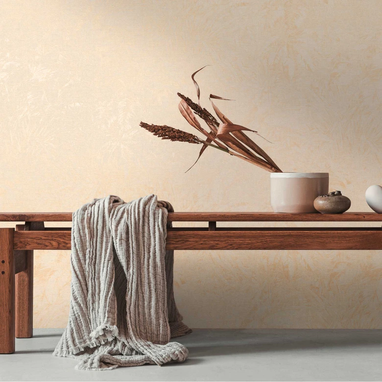 Beige-Creme Pflanzenmuster Tapete - Vlies Leichte Textur 