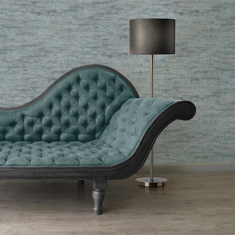 Papier peint intissé abstrait en vert avec des accents cuivrés - papier peint moderne d'aspect béton 