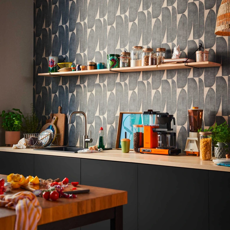 Papier peint intissé design avec motif de feuilles en gris foncé - papier peint abstrait avec texture 