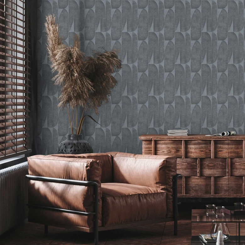 Papier peint anthracite avec motif de feuilles - papier peint intissé pour un intérieur moderne 