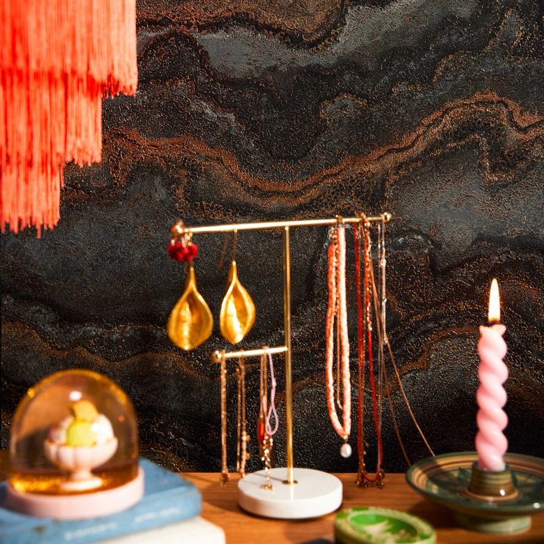 Luxueux papier peint à effet marbré noir et or - Impressionnant papier peint métallique 