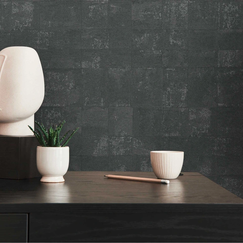 Papier peint effet pierre métallisé brillant anthracite - papier peint intissé de luxe gris foncé 
