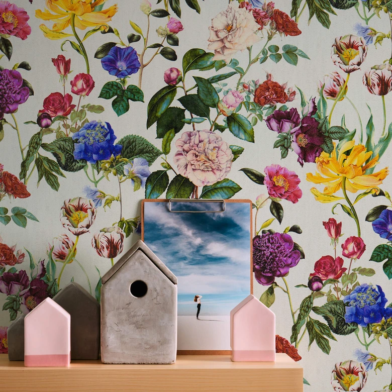 Jette Joop Vliestapete Blumentapete floral bunt, grau, grün 